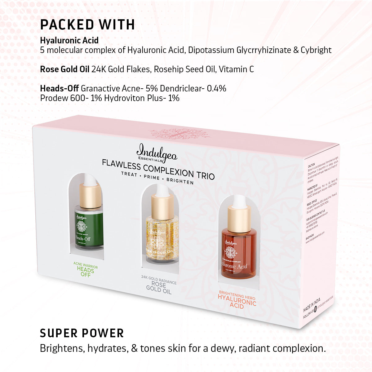 Flawless Complexion Trio (Heads Off 6ml + Rose Gold Oil 6ml + Hyaluronic Acid 6ml)