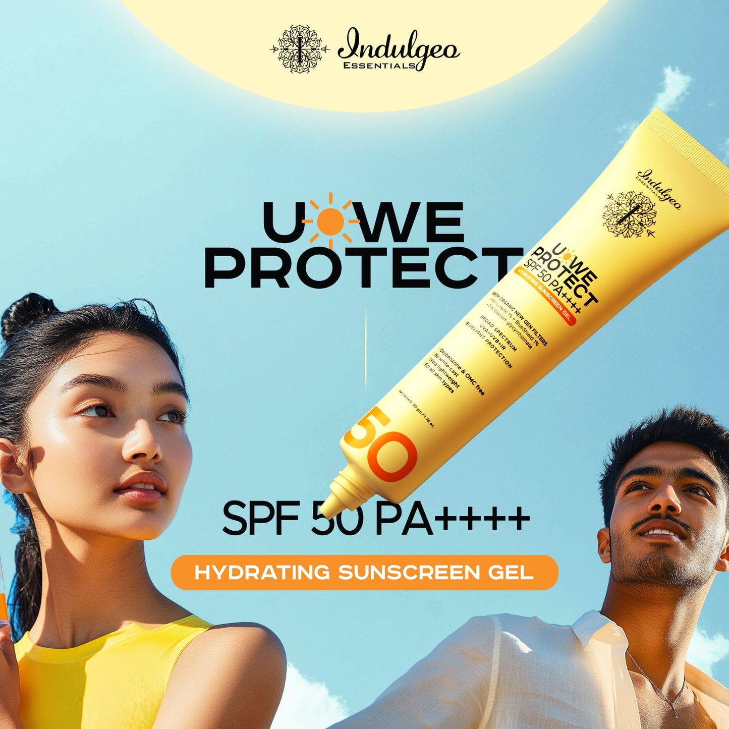 U-We Protect Ultra Light Broad Spectrum OMC Free Sunscreen Gel with New Gen Korean UV Filters - SPF 50 PA++++