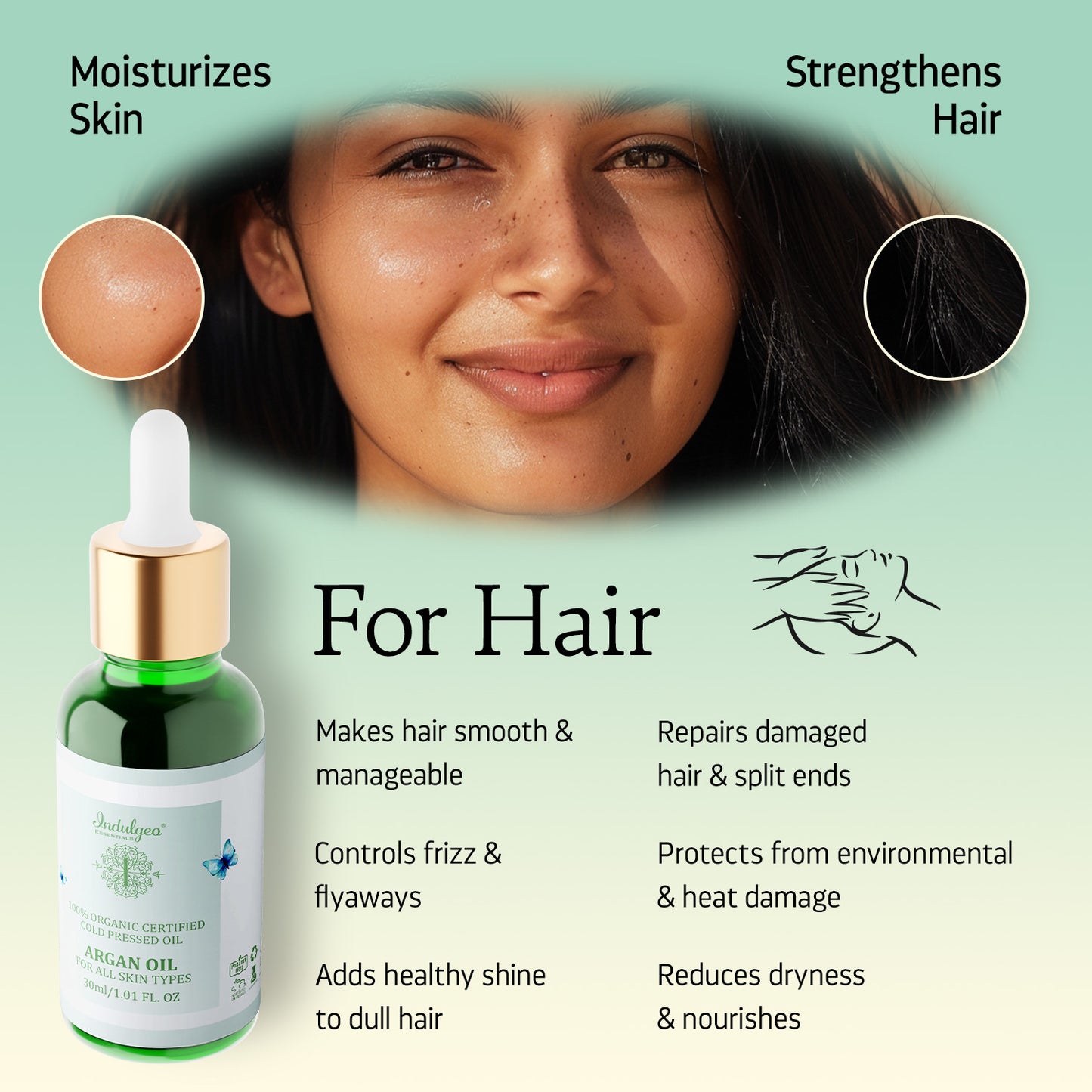 Argan Oil - 100% Cold Pressed Oil For Skin & Hair Nourishment (30ml)