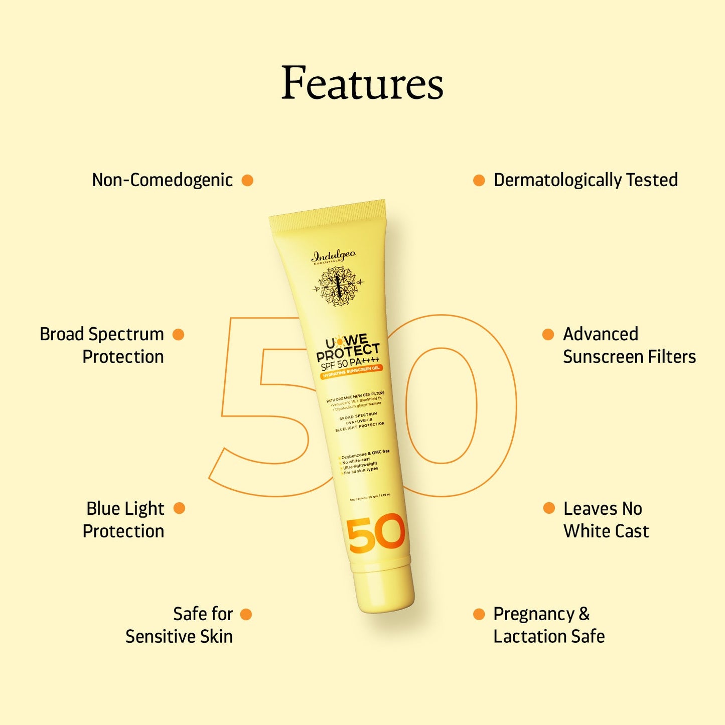 U-We Protect Ultra Light Broad Spectrum OMC Free Sunscreen Gel with New Gen Korean UV Filters - SPF 50 PA++++