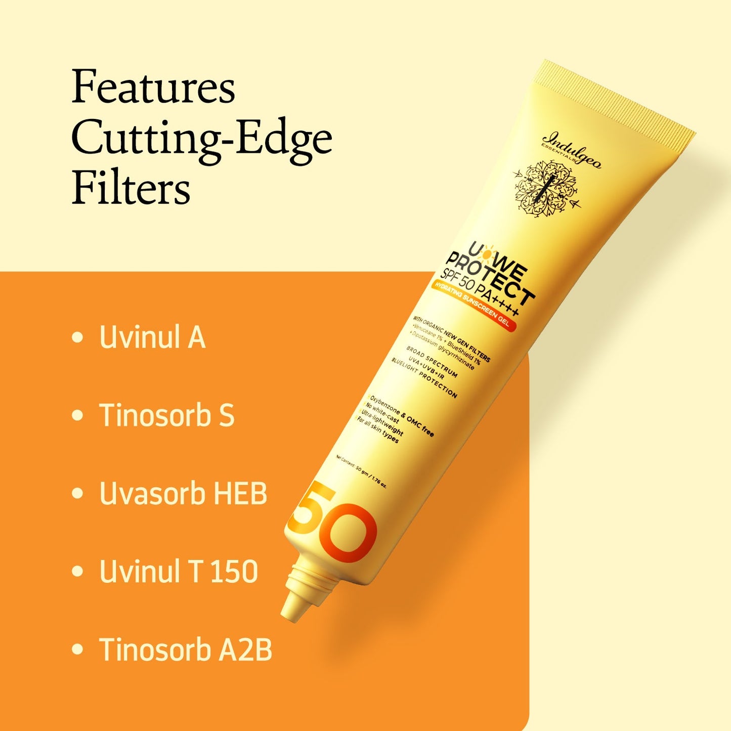 U-We Protect Ultra Light Broad Spectrum OMC Free Sunscreen Gel with New Gen Korean UV Filters - SPF 50 PA++++