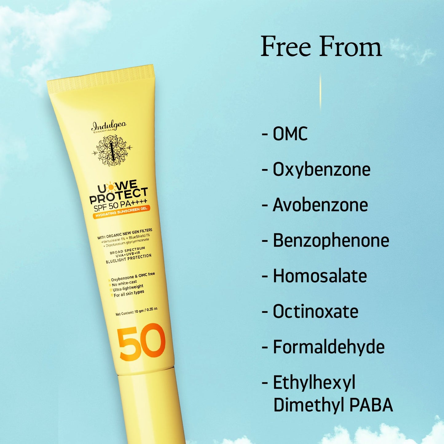 U-We Protect Ultra Light Broad Spectrum OMC Free Sunscreen Gel with New Gen Korean UV Filters - SPF 50 PA++++
