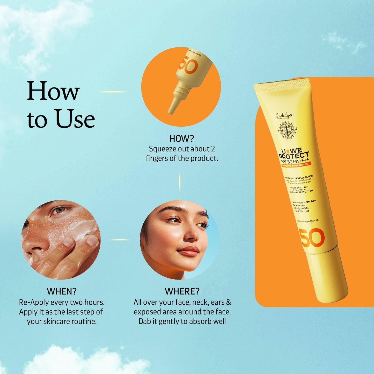U-We Protect Ultra Light Broad Spectrum OMC Free Sunscreen Gel with New Gen Korean UV Filters - SPF 50 PA++++