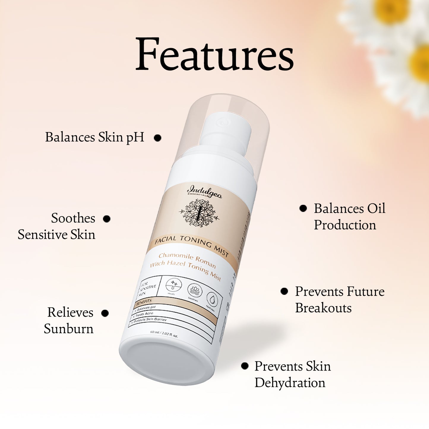Chamomile Roman Witch Hazel Facial Toning Mist For Sensitive Skin (60ml)