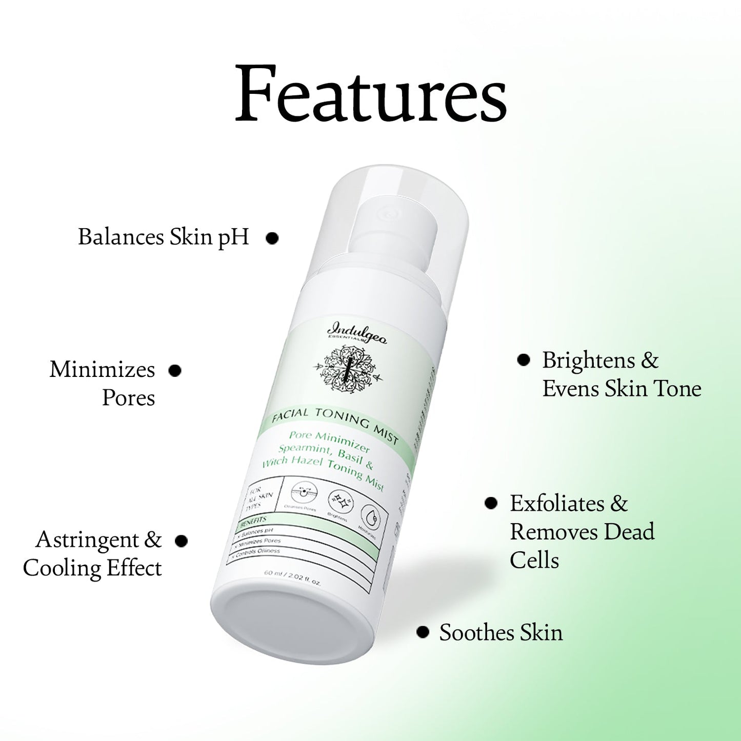 Pore Minimizer Spearmint And Basil Witch Hazel Facial Toning Mist For All Skin Types (60ml)