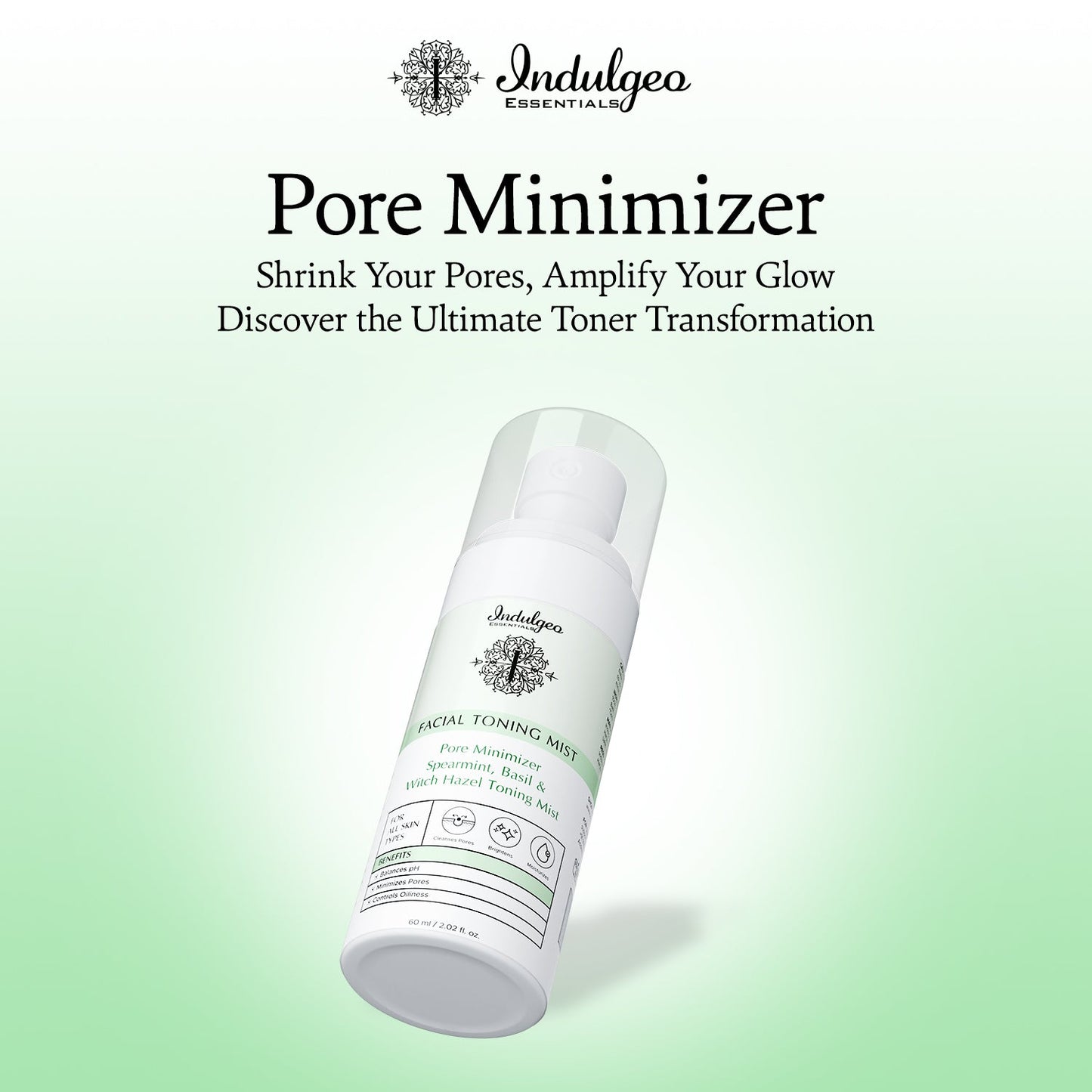 Pore Minimizer Spearmint And Basil Witch Hazel Facial Toning Mist For All Skin Types (60ml)