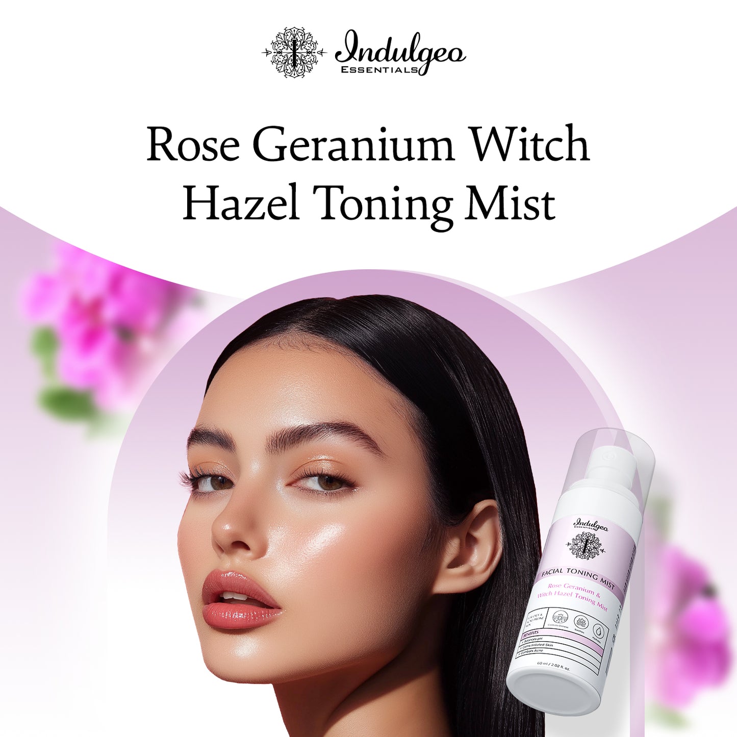 Rose Geranium Witch Hazel Facial Toning Mist For Oily Acne Prone Skin (60ml)
