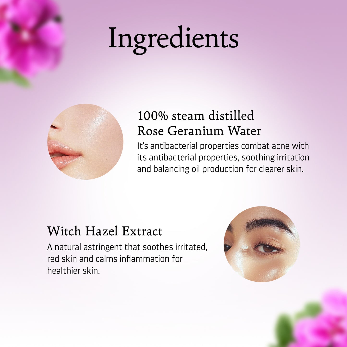 Rose Geranium Witch Hazel Facial Toning Mist For Oily Acne Prone Skin (60ml)