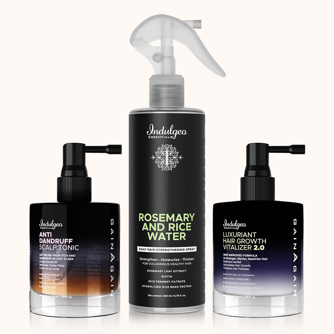 Complete Haircare Combo - Anti Dandruff Scalp Tonic + Hair Vitalizer 2.0 + Rosemary & Rice Water Mist