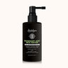Black bottle of Indulgeo Essentials Rosemary and Rice Water daily hair strengthening spray with a clear trigger spray top. formulated with Rosemary Leaf Extract, Biotin, Rice Ferment Filtrate, and Hydrolyzed Rice Bran Protein to strengthen hair, reduce hair fall, promote fast growth, boost volume, and moisturize scalp | best rosemary rice water spray for hair growth India, baal lambe aur ghane karne ka spray, hair thinning treatment mist.