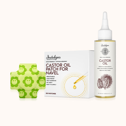 Combo: 100% Cold Pressed Castor Oil (200ml) + Navel Stick On Patches (20 units)