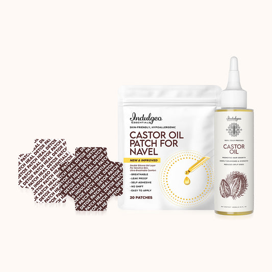 Combo: 100% Cold Pressed Castor Oil (200ml) + Navel Stick On Patches (20 units)