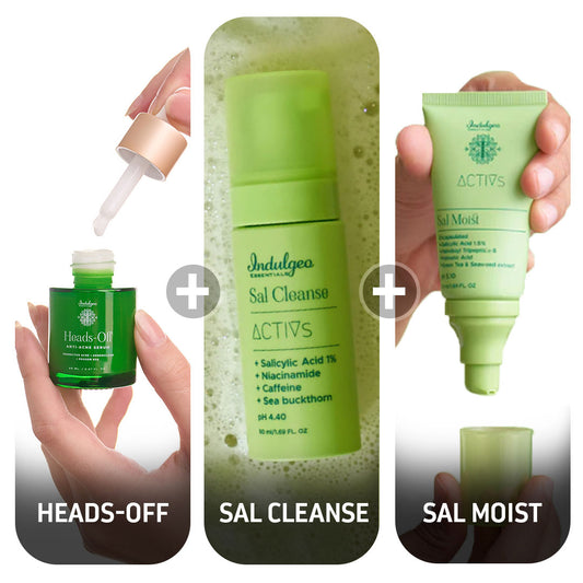 Heads Off (Anti Acne Serum) + Sal Moist (Acne Healing Moisturizer) + Mini Sal Cleanse (Foaming Face Wash)