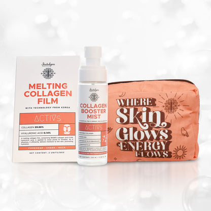 COMBO: Collagen Booster Mist & Melting Collagen Film (2 Sachets) & Orange Canvas Pouch