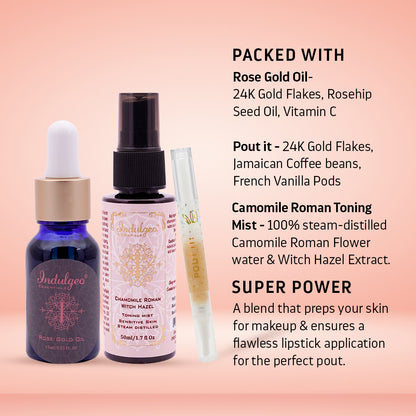 Skin Prep Combo-Rose Gold Oil+Pout It+CRT Mist