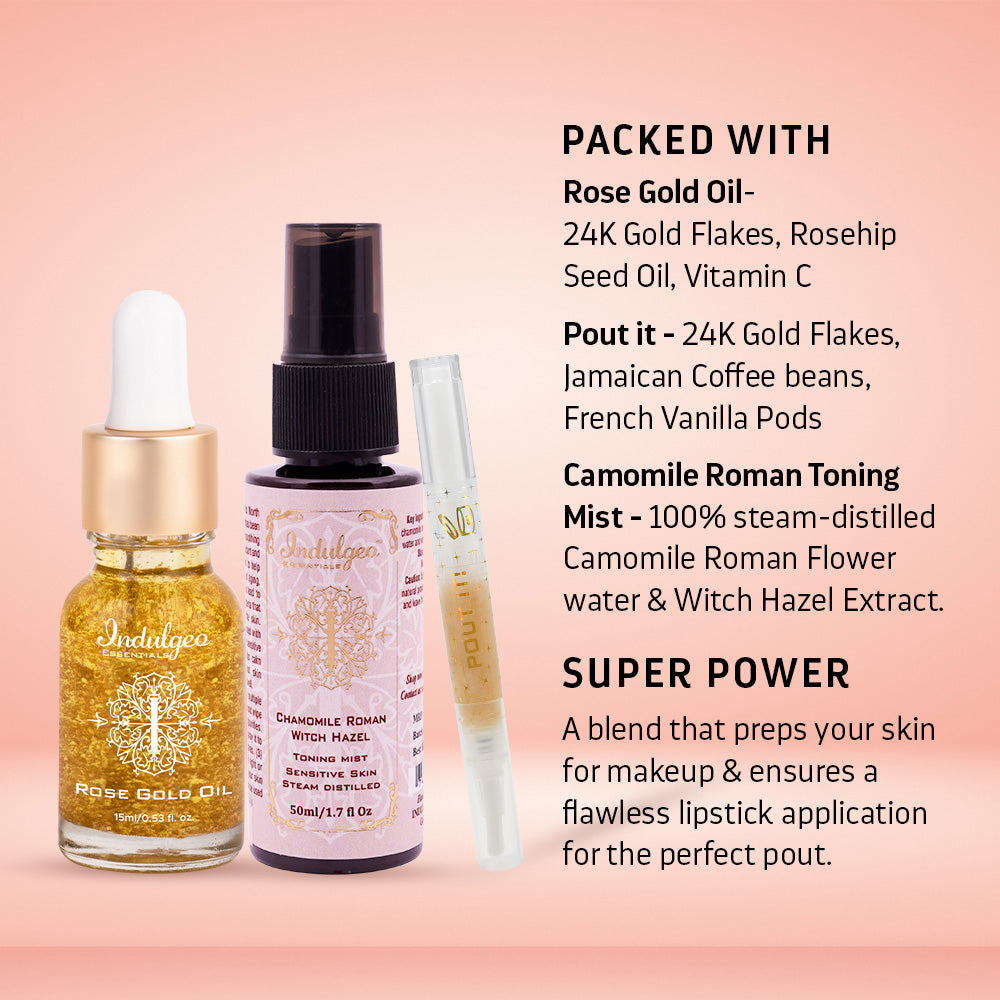 Skin Prep Combo-Rose Gold Oil+Pout It+CRT Mist