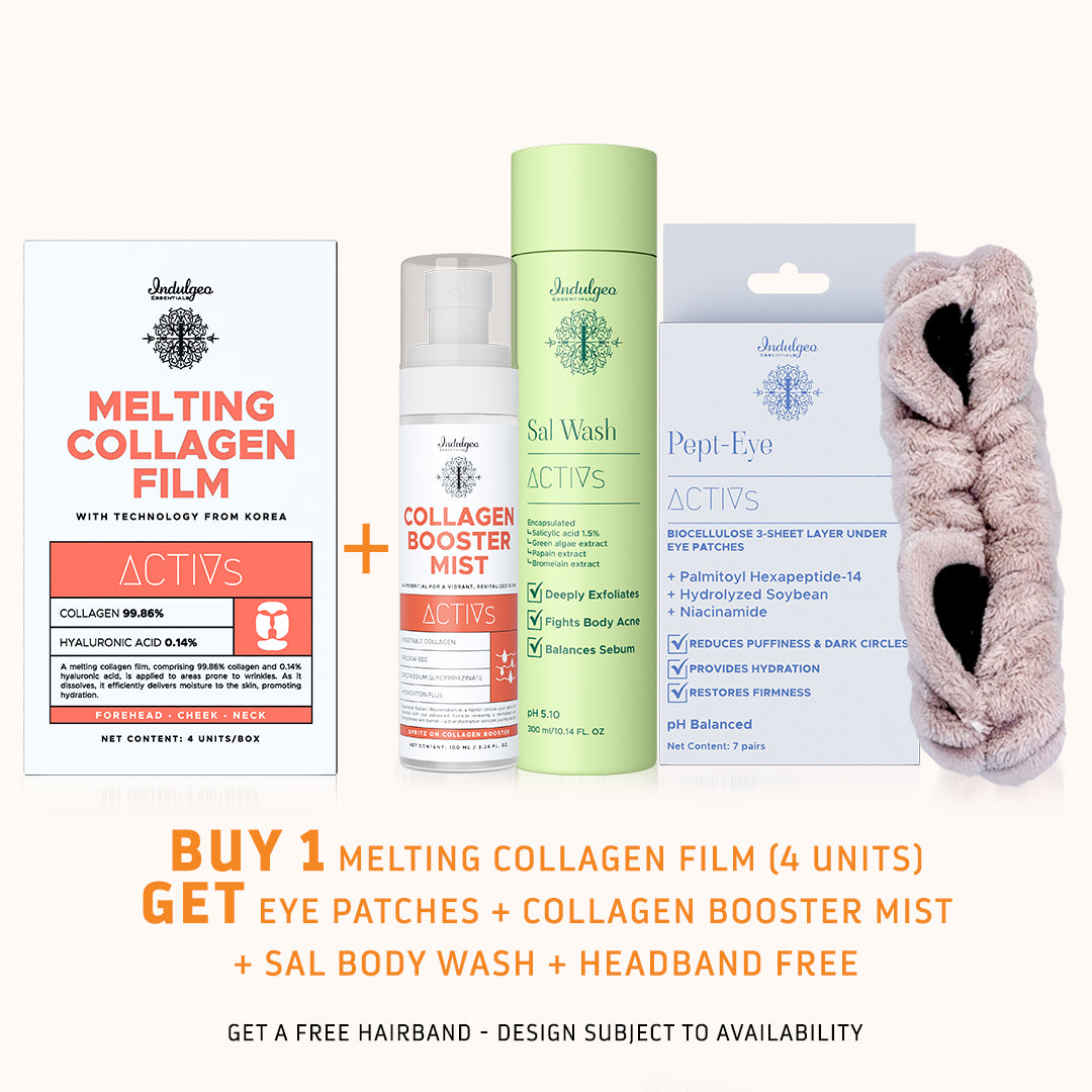 BUY Melting Collagen Film 4 units : GET Pept Eye Patches, Collagen Booster Mist, Sal Body Wash, Headband