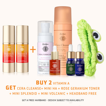 BUY 2  Vitamin A : GET Cera Cleanse 150ml, Mini Hyaluronic Acid, Rose Geranium Toner, Mini Splendid, Mini Volcanic, Headband FREE