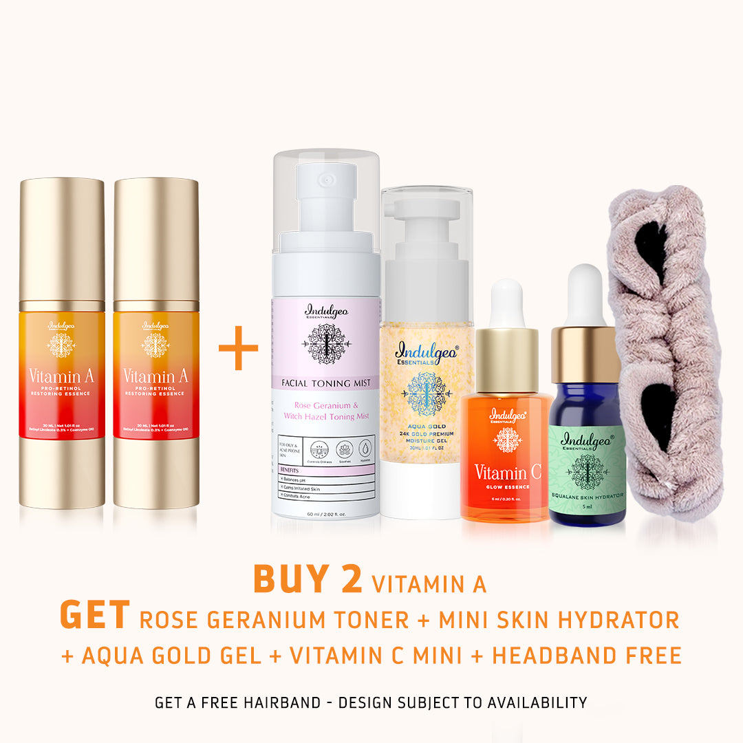 BUY 2 Vitamin A : GET Rose Geranium Toner, Mini Skin Hydrator, Aqua Gold Gel, Mini Vitamin C, Headband FREE