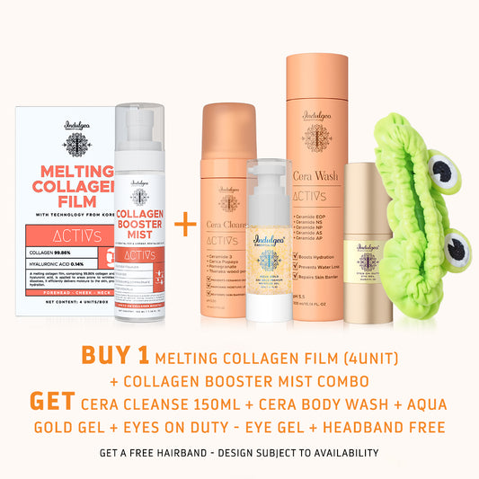 BUY Melting Collagen Film (4unit)+ Collagen Booster Mist Combo : GET Cera Cleanse 150ml, Cera Body Wash, Aqua Gold Gel, Eye Gel, Headband