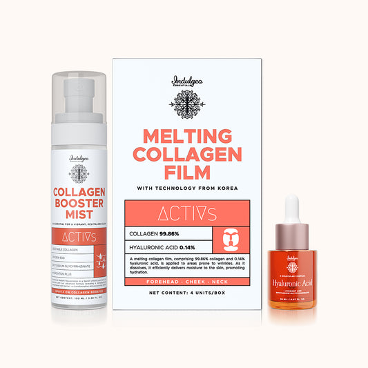 HYDRATION COMBO: Melting Collagen Film Sheet Mask (4 Units) + Collagen Booster Mist + Five Molecular Complex Hyaluronic Acid