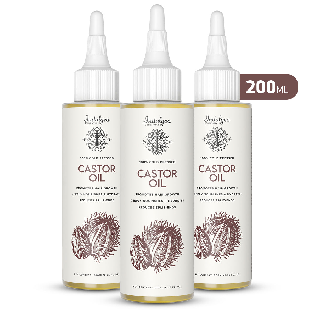 Pack of 3 Castor Oil - 100% Cold Pressed Oil 200ml