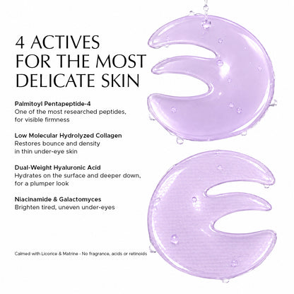 Purple E-shaped hydrogel eye patches with peptide collagen for lifting and firming under-eye skin