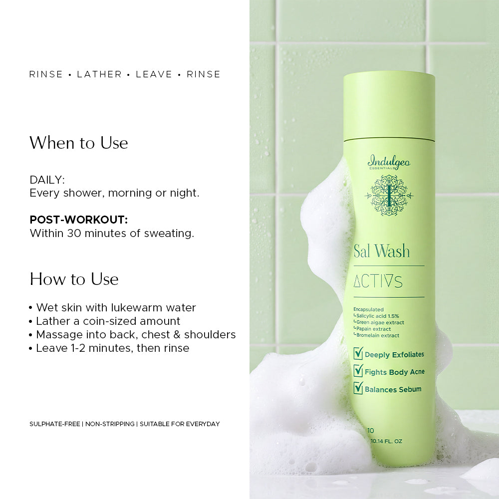 Sal Wash | Salicylic Acid Body Wash for Body Acne, Bacne with 1.5% Encapsulated Salicylic Acid, Papain & Bromelain