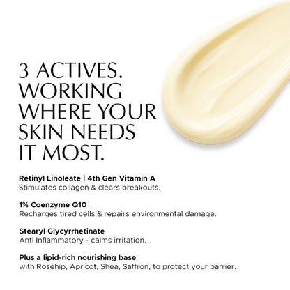 Vitamin A Pro-Retinol Night Cream with Coenzyme Q10 & Stearyl Glycyrrhetinate - Beginner-Friendly, Anti-Inflammatory, For Aging, Acne Marks & Uneven Tone